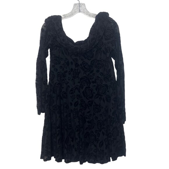 Wild Fable Floral Flocked Mini Dress Womens Large Black New - Picture 3 of 10